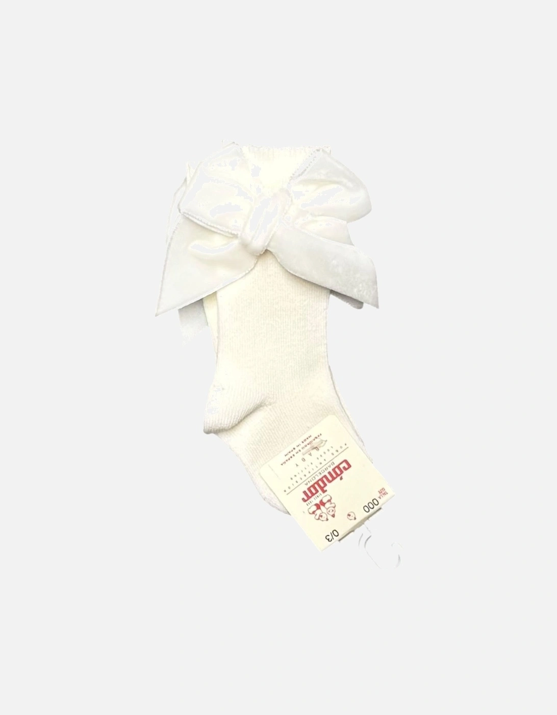 Girls Cream Velvet Bow Knee Socks, 3 of 2