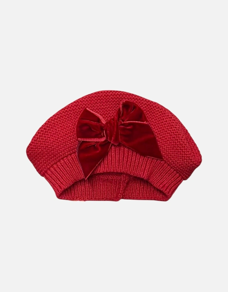 Girls Red Velvet Bow Beret Hat