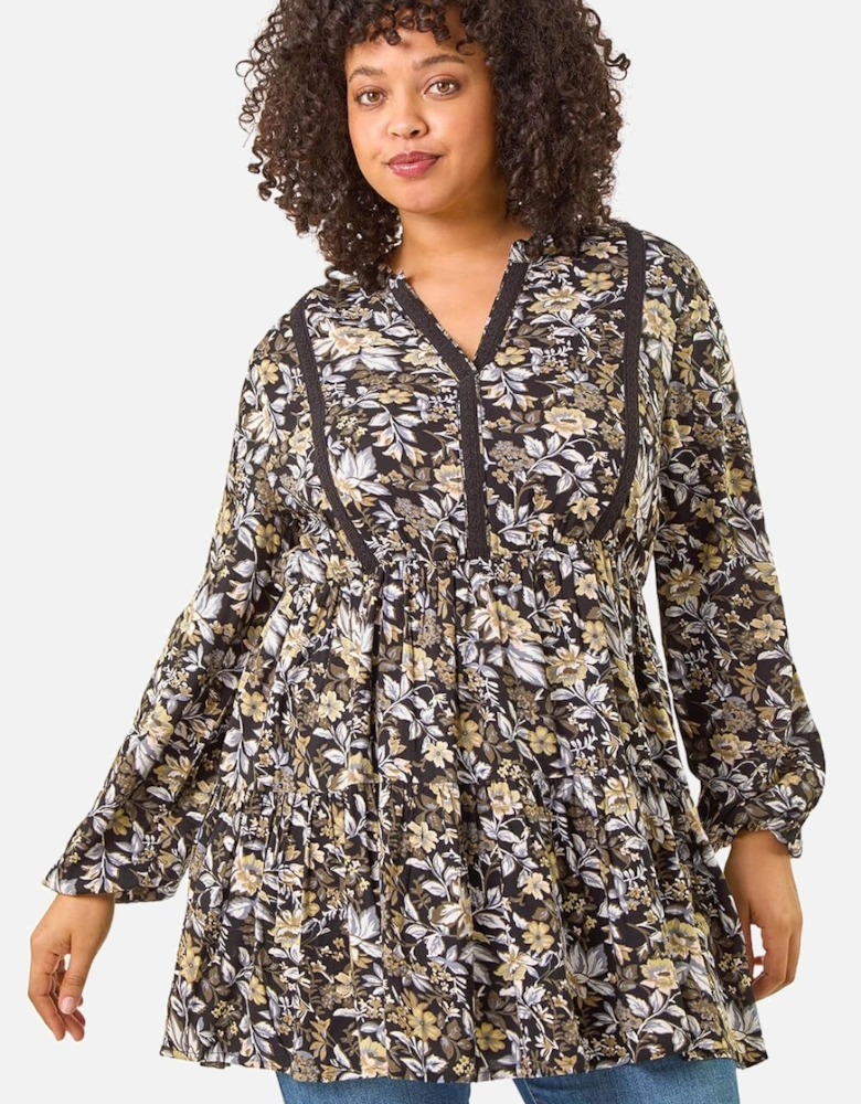 Curve Floral Woven Tunic Top