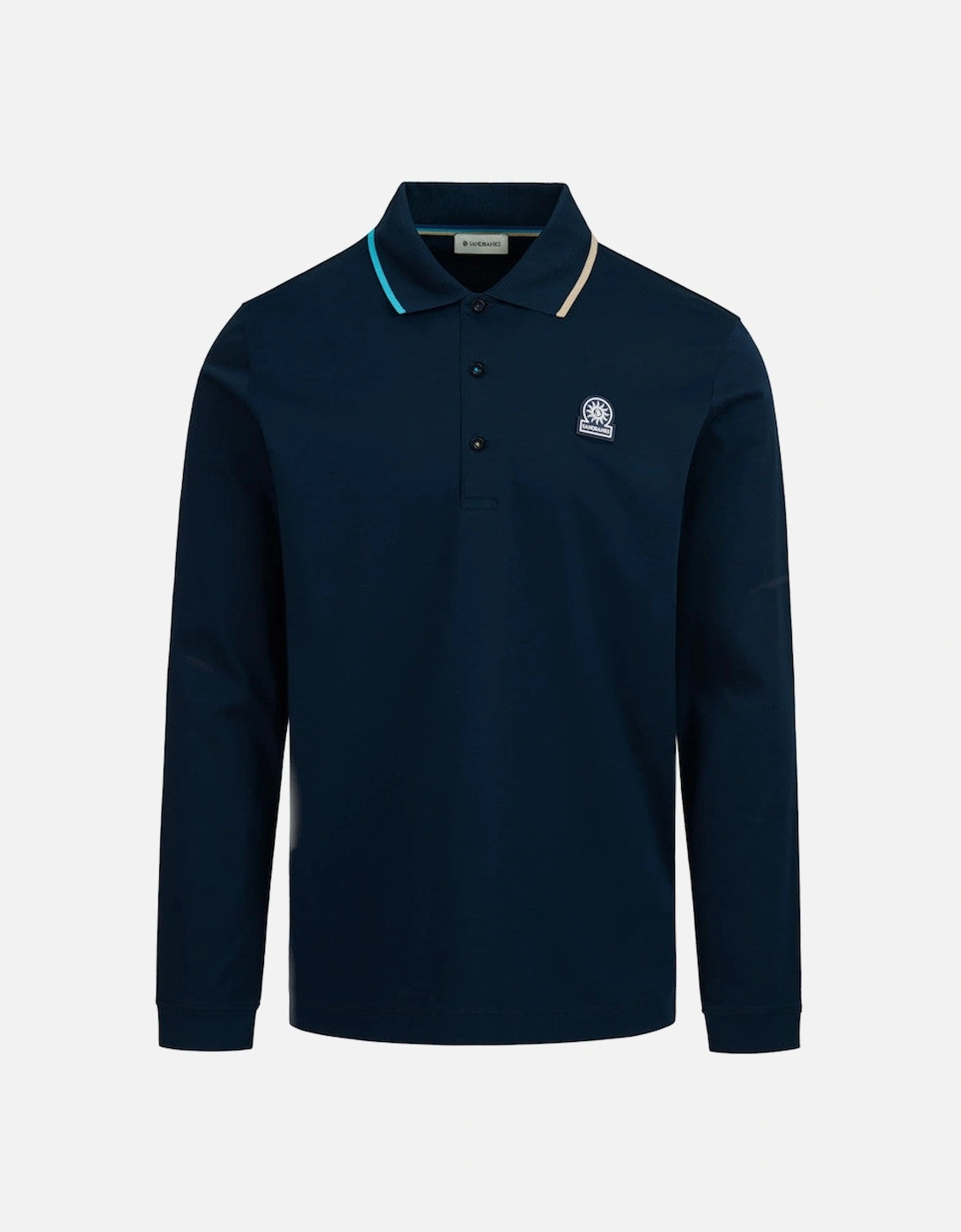 Men's Sandbanks LS Tipped Collar Polo Shirt Navy - Size: 46