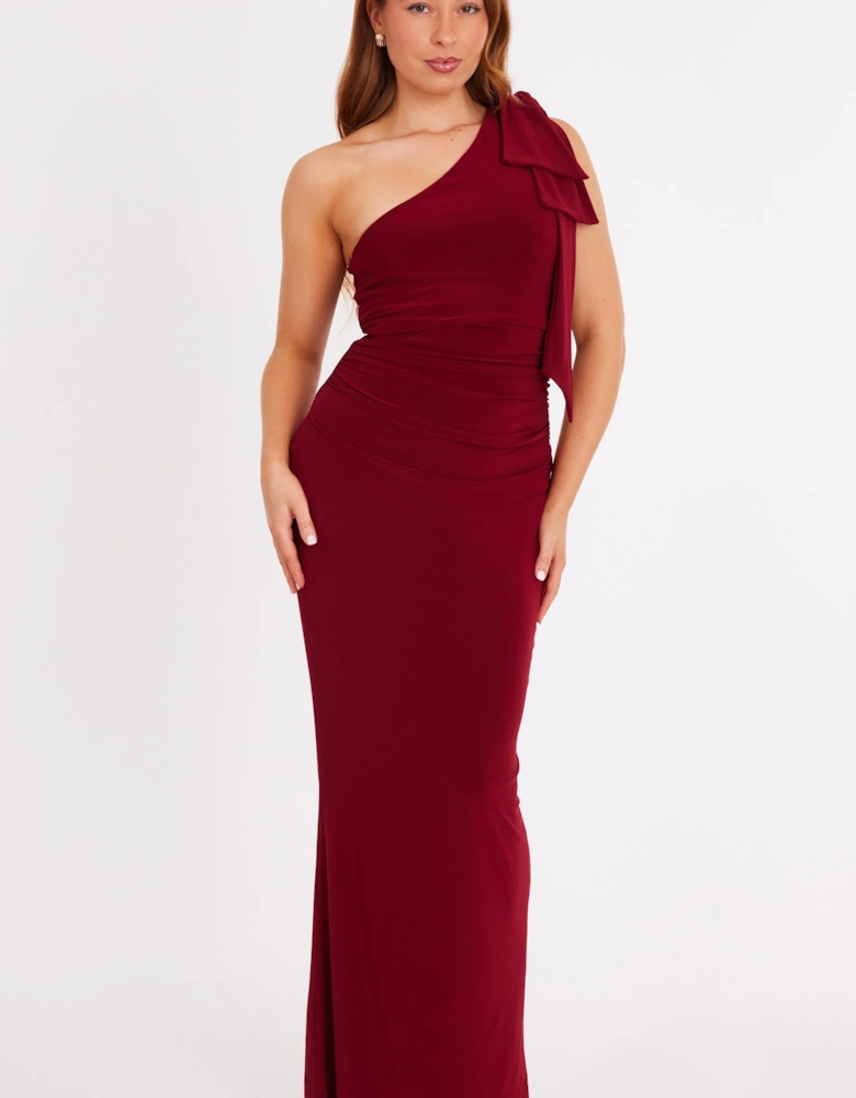 Wine Bow Shoulder Maxi Dress