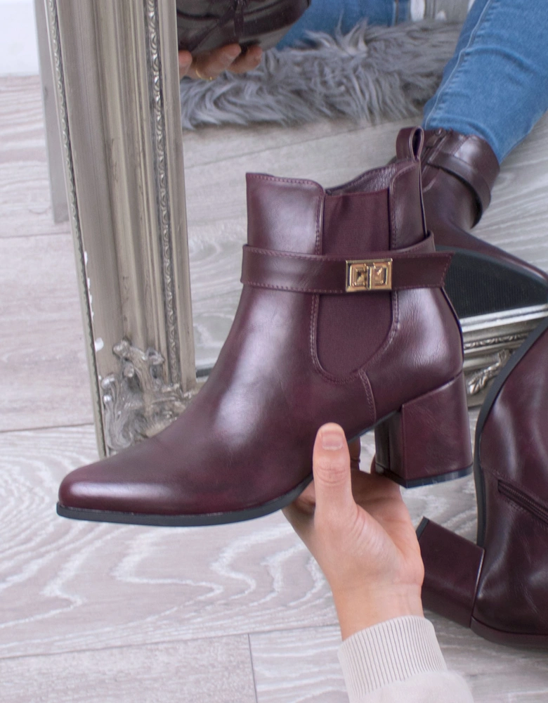 Mid Block Heel Smart Pointed Toe  Ankle Boots