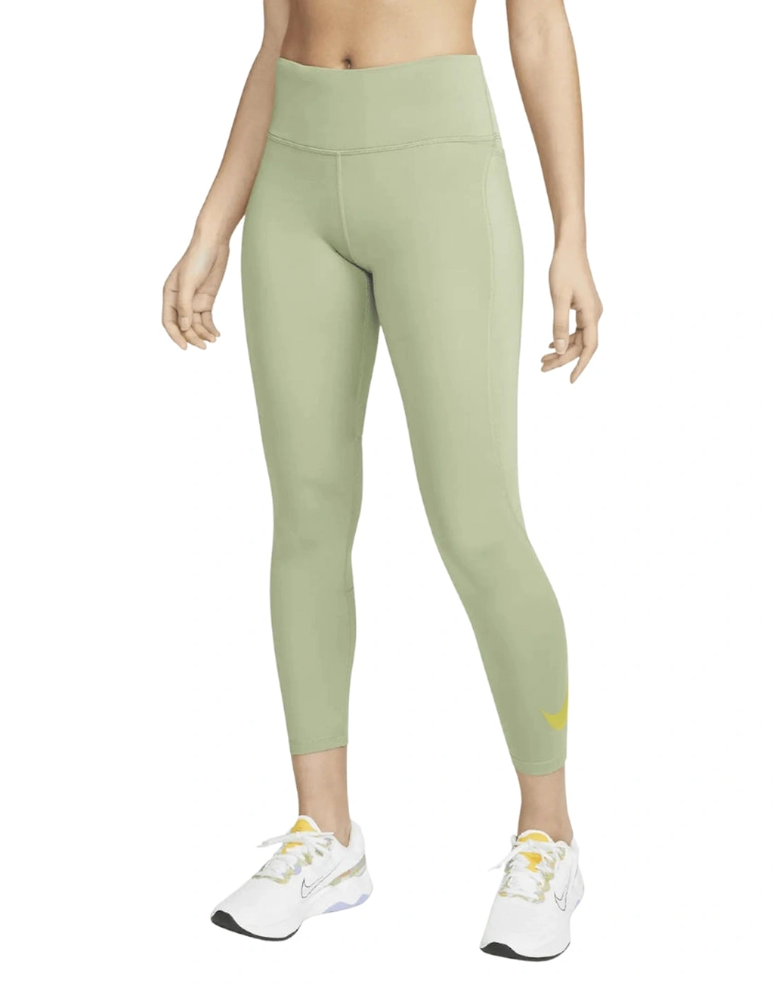 Women's Nike Dri-Fit 7/8 Mid Rise Oil Green Running Leggings - Tan - Size: 14
