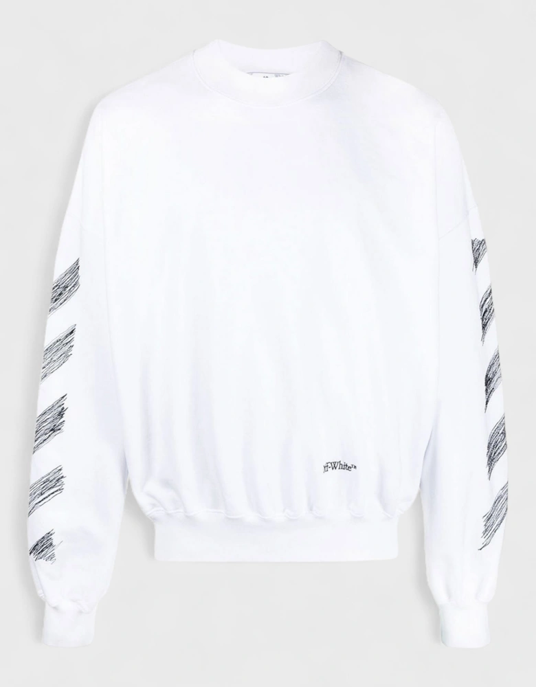 Scribble Diag Print Sweatshirt White