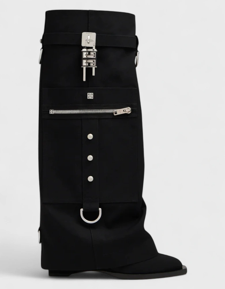 Shark Lock Cowboy High Boots Black
