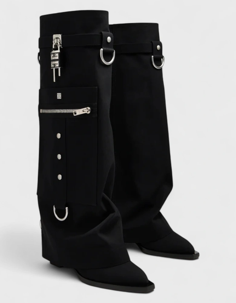 Shark Lock Cowboy High Boots Black