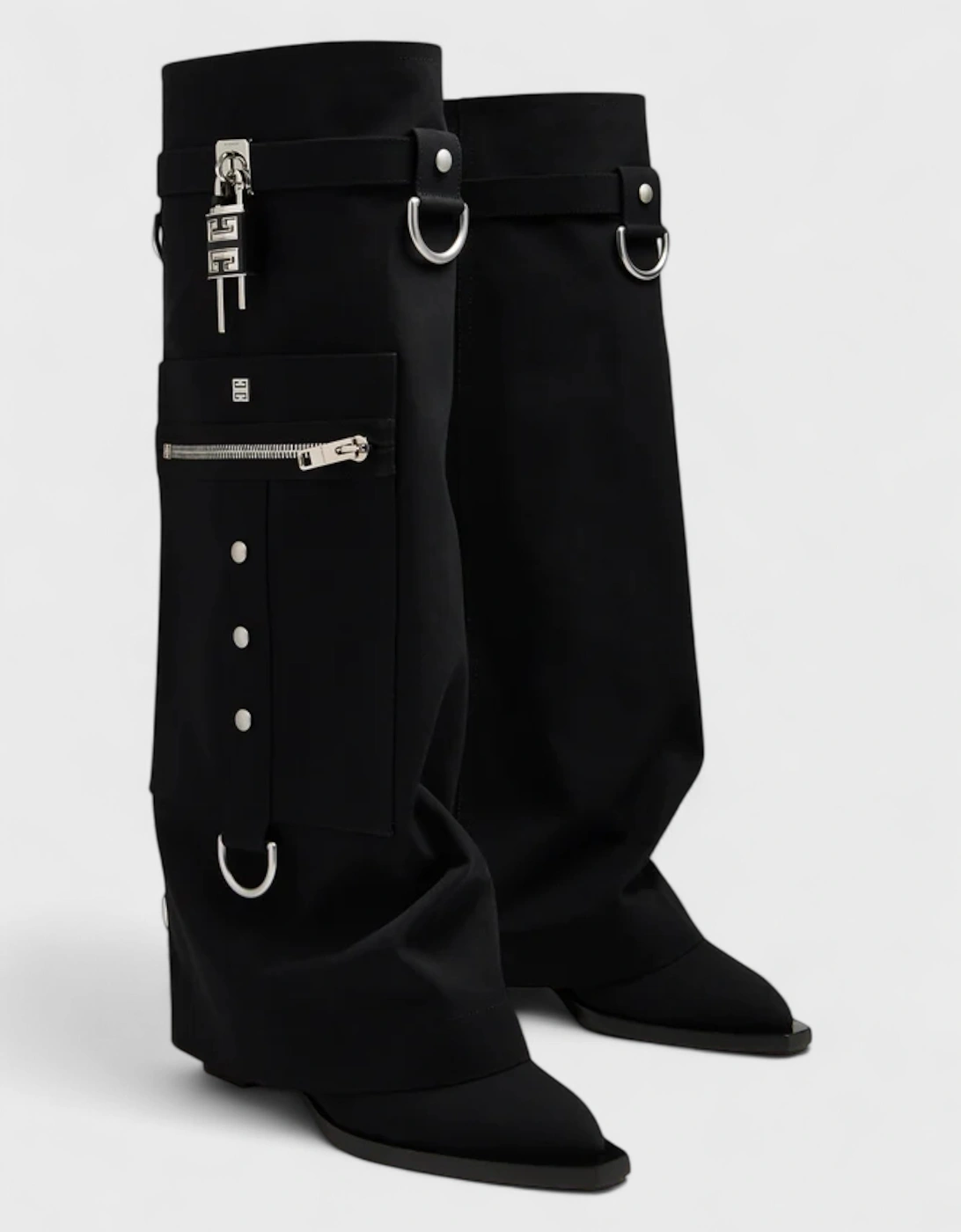 Shark Lock Cowboy High Boots Black