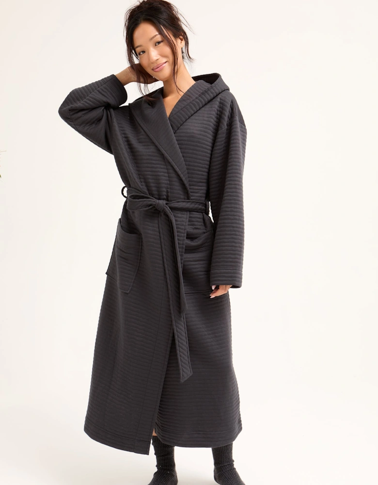 Quilted Jersey Hooded Robe in Charcoal