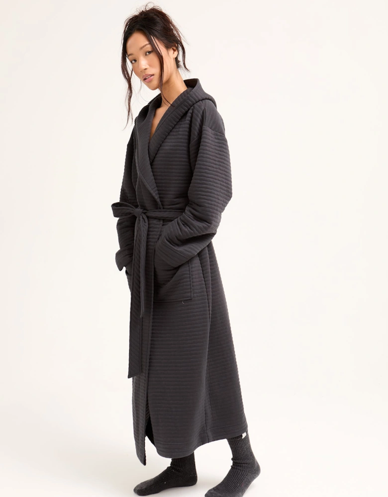 Quilted Jersey Hooded Robe in Charcoal