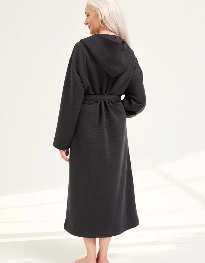 Quilted Jersey Hooded Robe in Charcoal