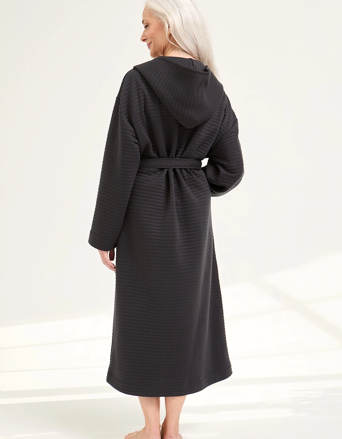 Quilted Jersey Hooded Robe in Charcoal