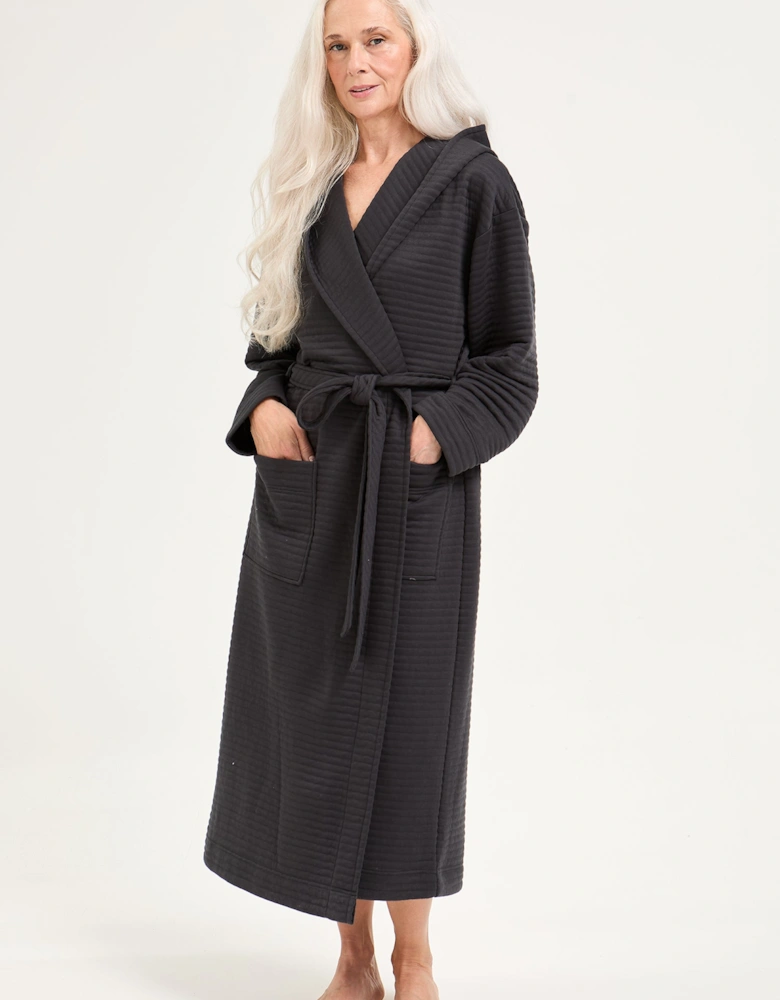 Quilted Jersey Hooded Robe in Charcoal