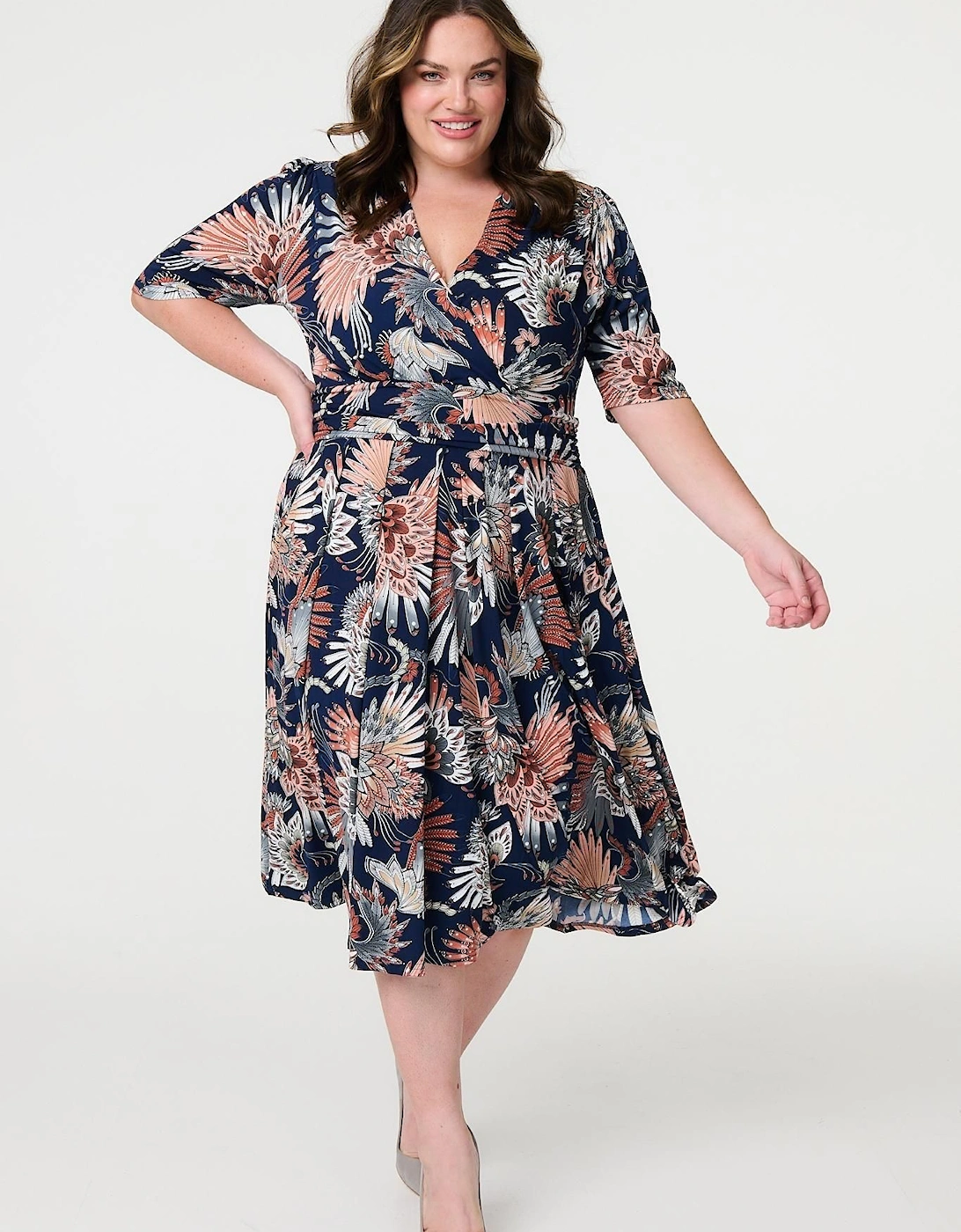 Tropical Print 1/2 Sleeve Midi Wrap Dress, 2 of 1
