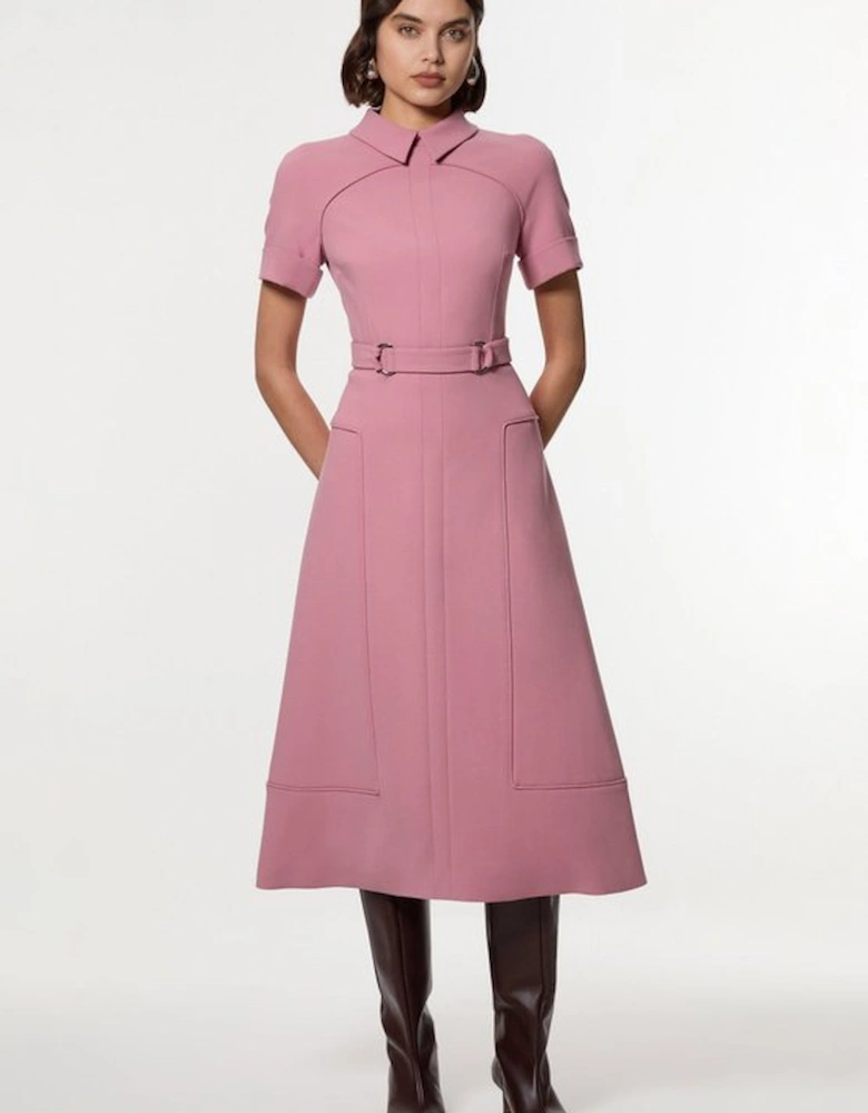 Petite Compact Stretch Tab Detail Full Skirted Midi Dress