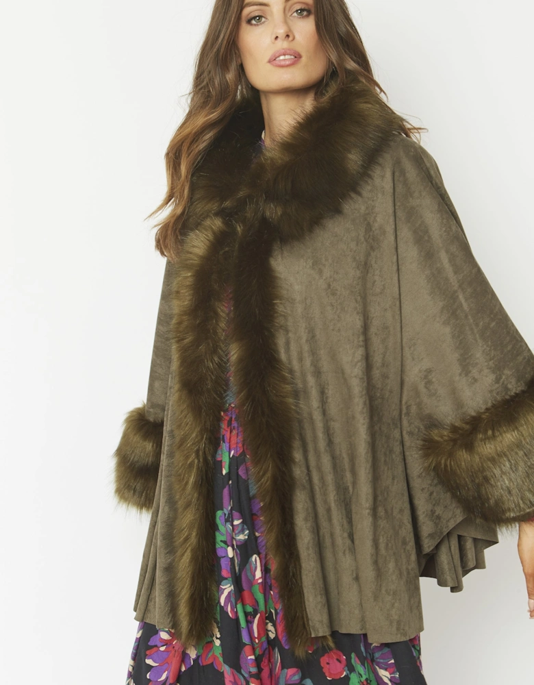 Green Faux Fur Faux Suede Cape