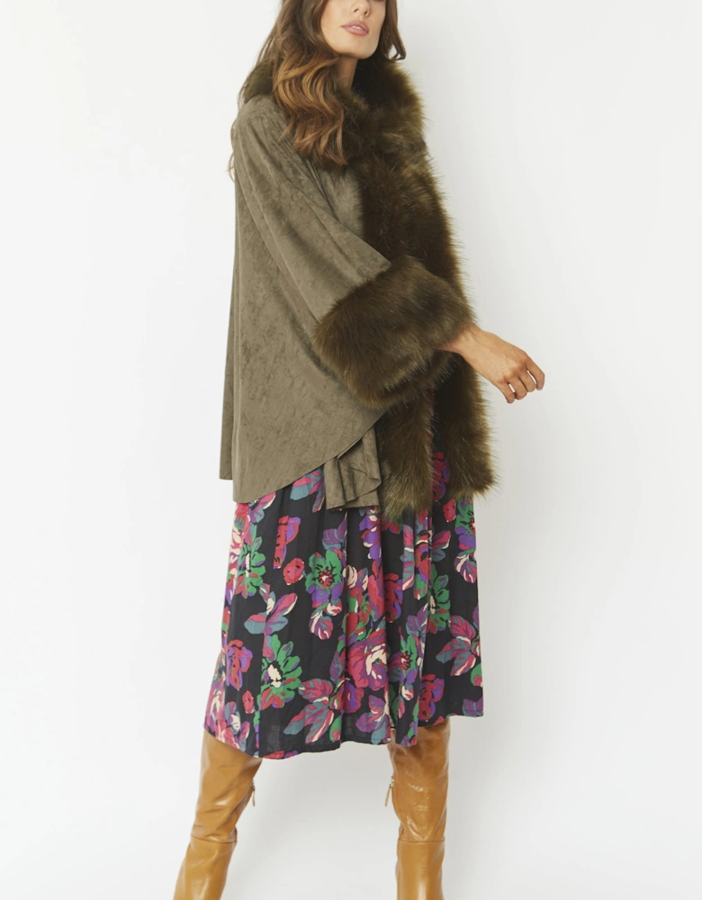 Green Faux Fur Faux Suede Cape