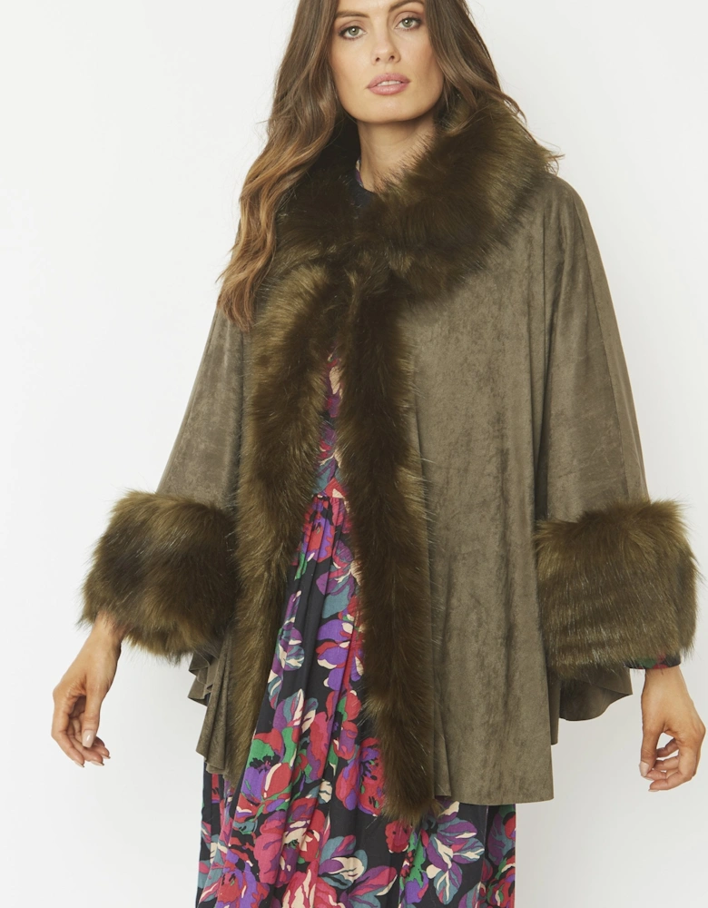 Green Faux Fur Faux Suede Cape