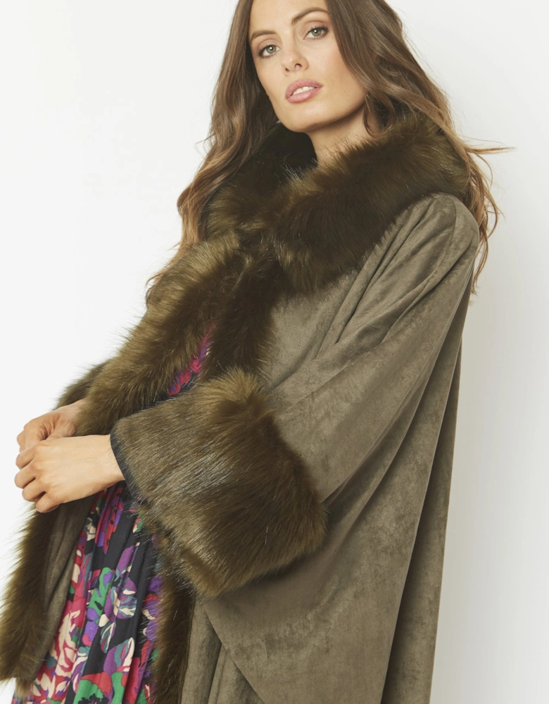 Green Faux Fur Faux Suede Cape