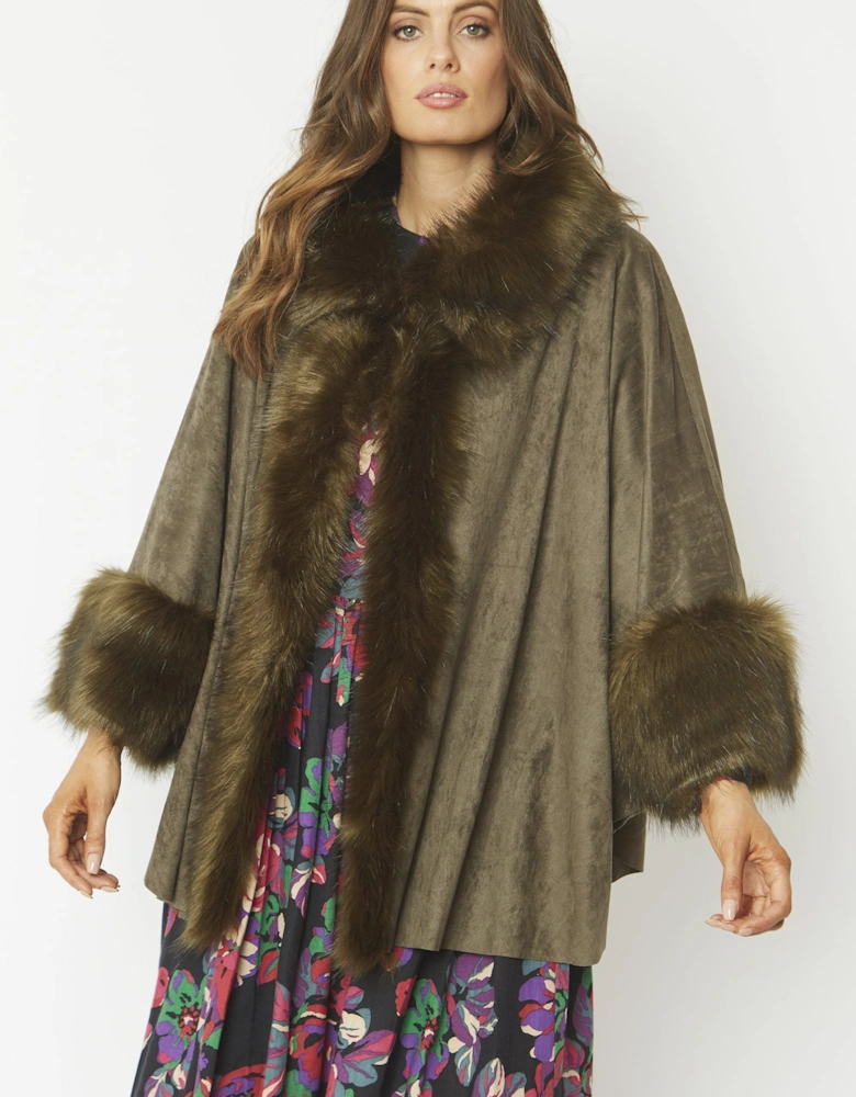 Green Faux Fur Faux Suede Cape