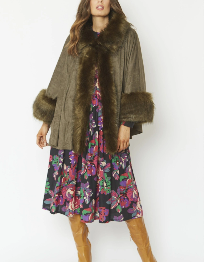 Green Faux Fur Faux Suede Cape