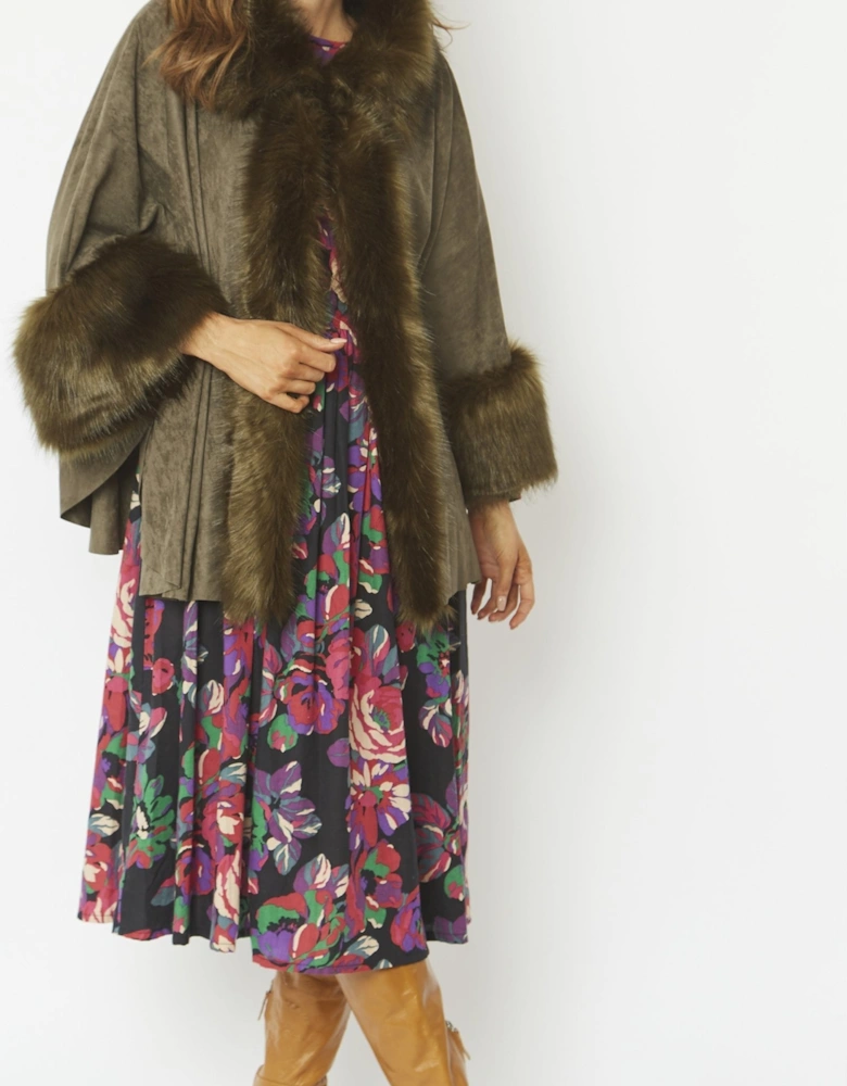 Green Faux Fur Faux Suede Cape