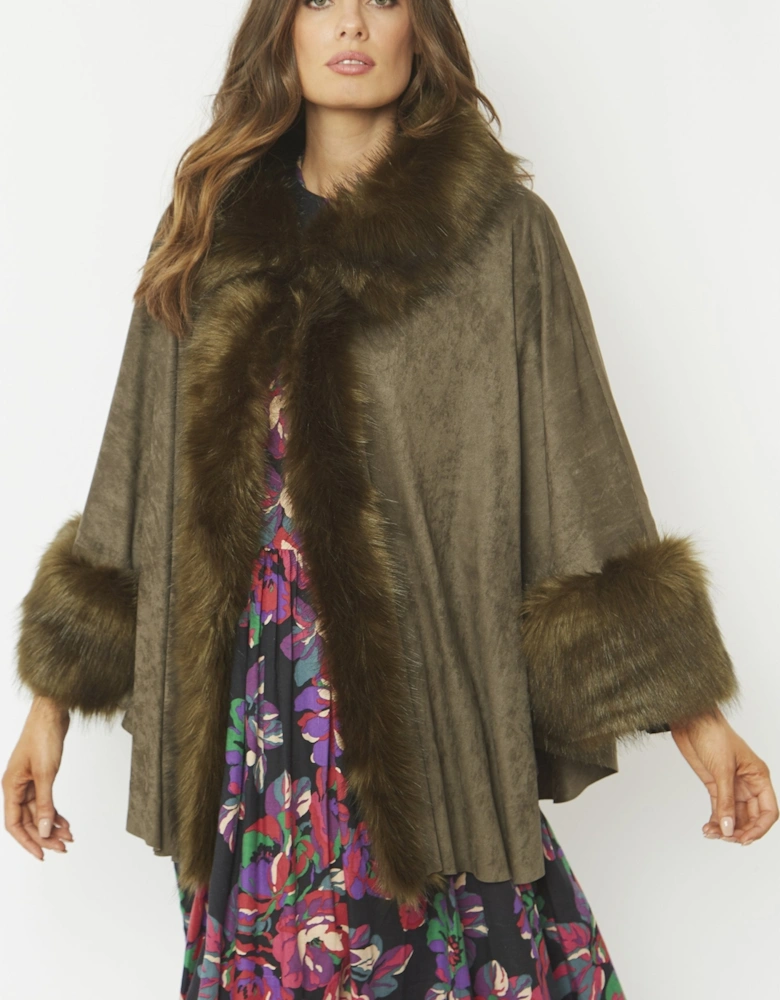 Green Faux Fur Faux Suede Cape