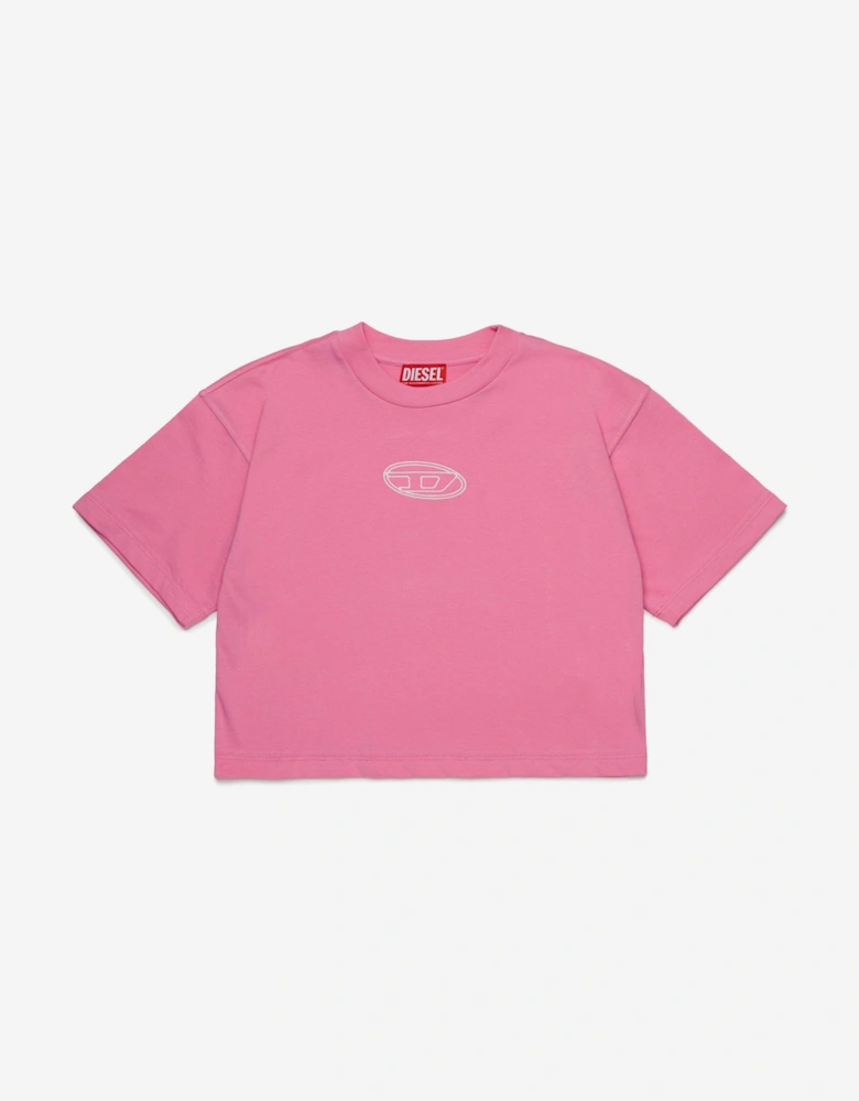 Girls Cropped Logo T-Shirt in Pink