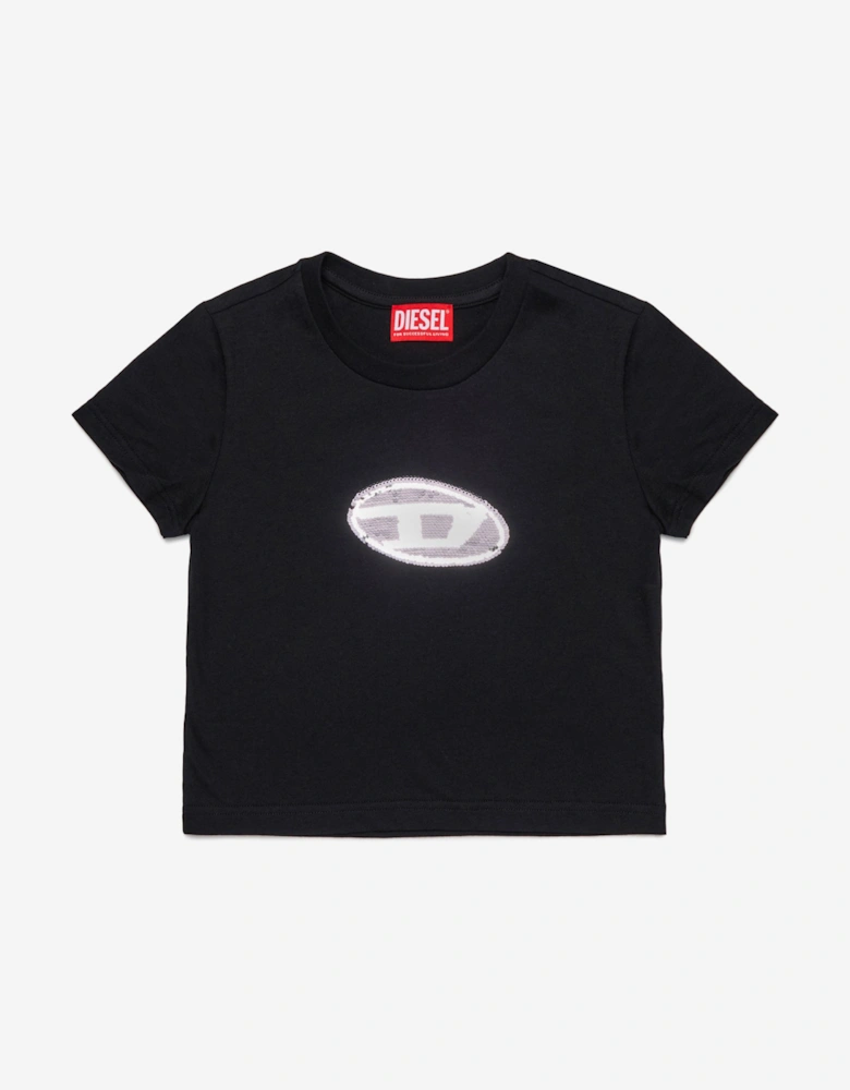 Girls Logo Print T-Shirt in Black