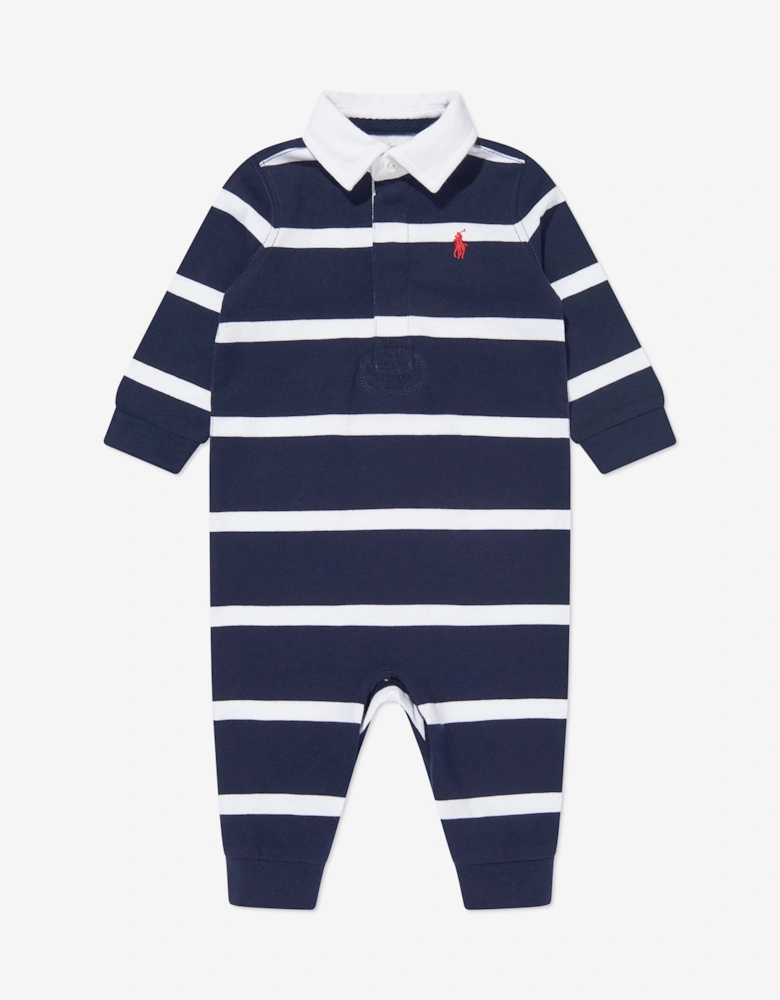 Baby Boys Striped Rugby Romper in Navy