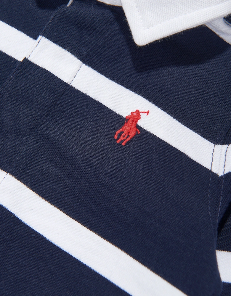 Baby Boys Striped Rugby Romper in Navy
