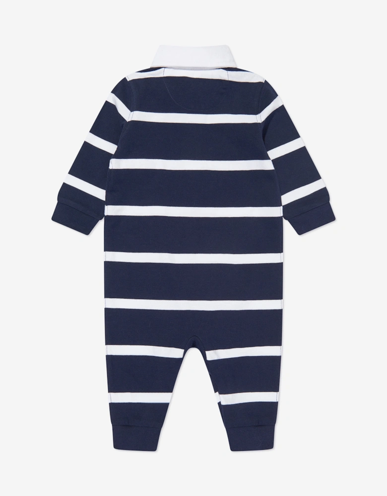 Baby Boys Striped Rugby Romper in Navy