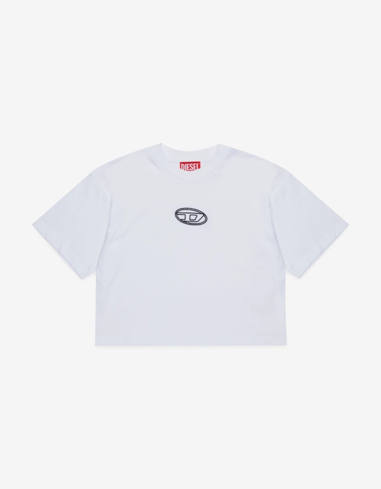 Girls Cropped Logo T-Shirt in White