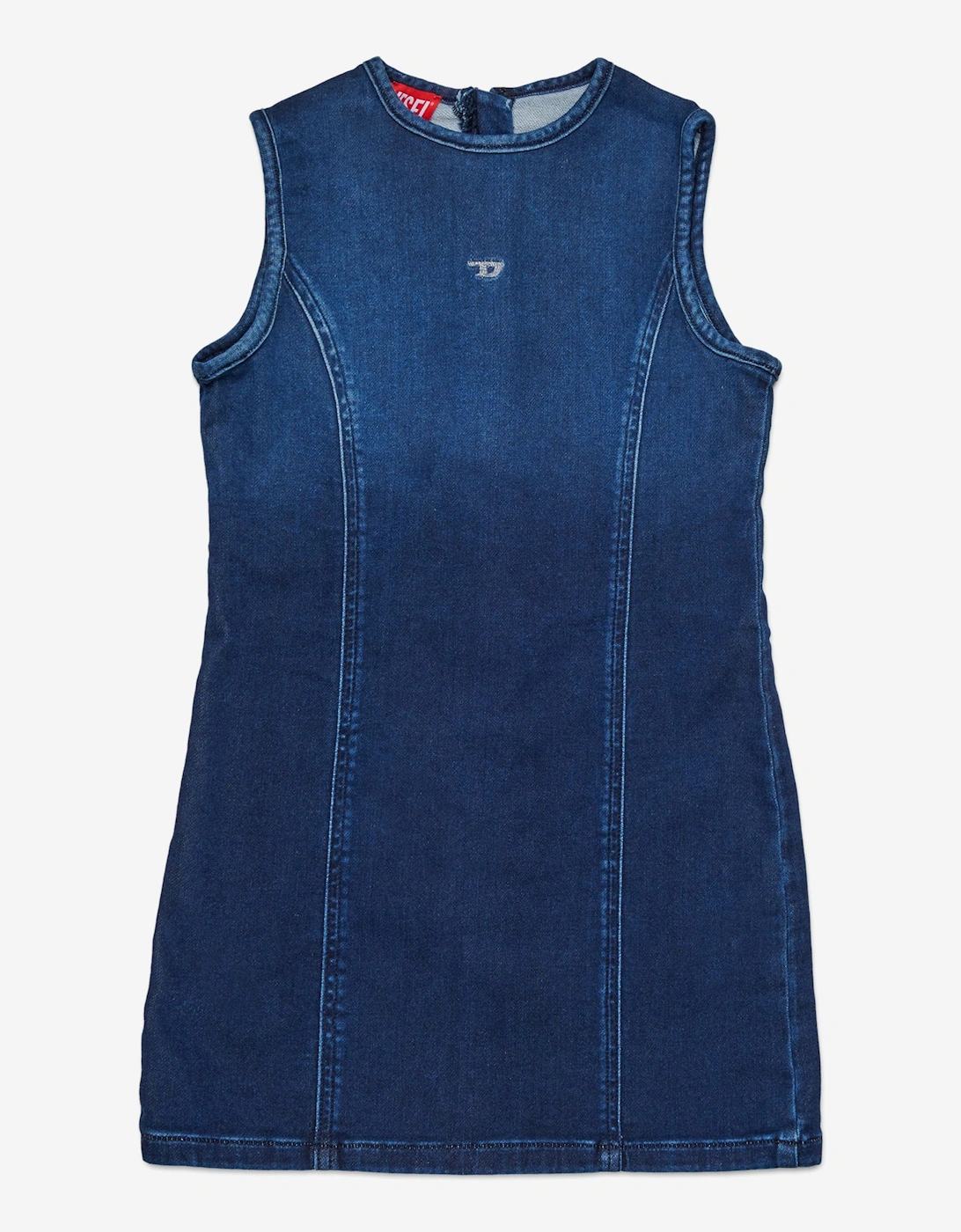 Girls Denim Stretch Sleeveless Dress in Blue, 5 of 4