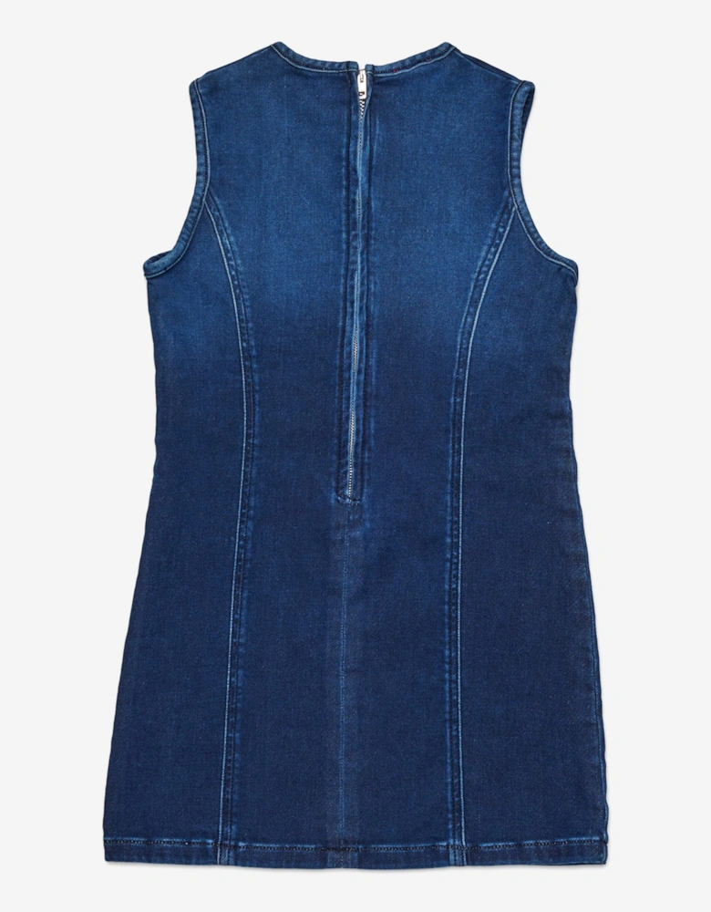 Girls Denim Stretch Sleeveless Dress in Blue