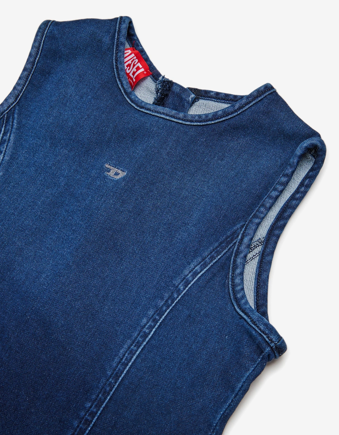 Girls Denim Stretch Sleeveless Dress in Blue