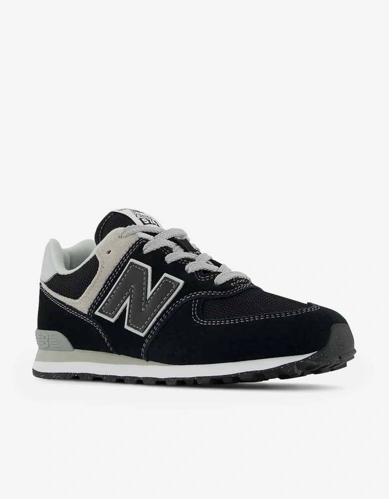 Kids 574 Lace Up Logo Trainers in Black