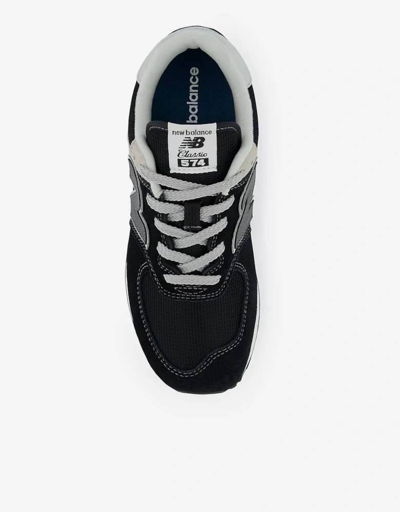 Kids 574 Lace Up Logo Trainers in Black