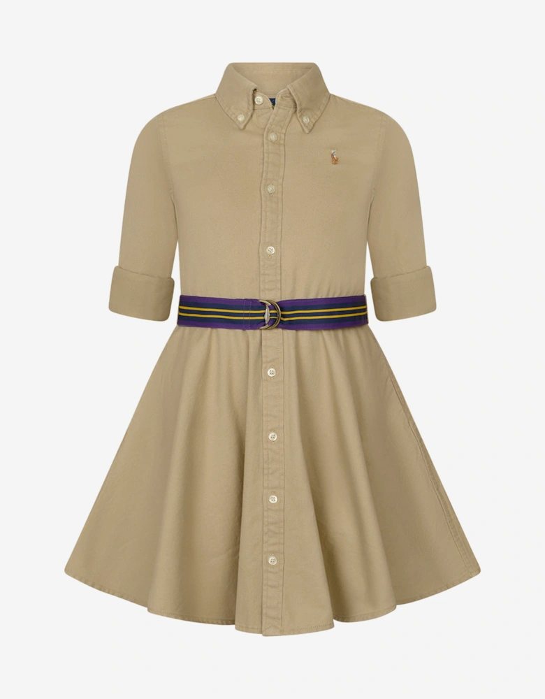 Girls Belted Chino Shirt Dress in Beige