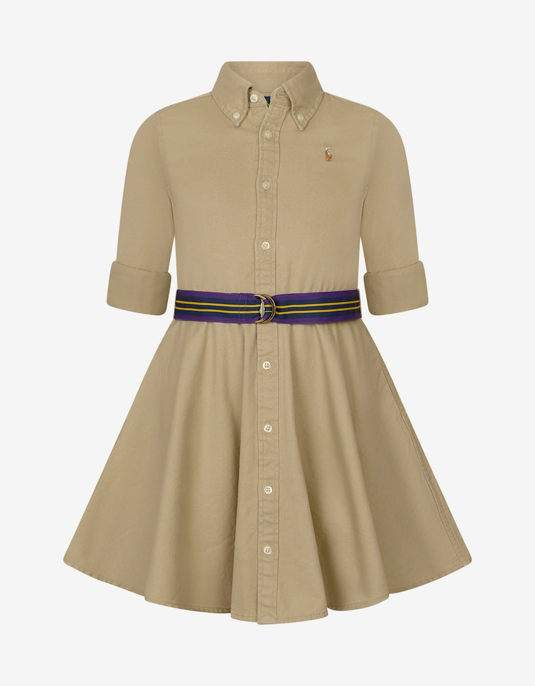 Girls Belted Chino Shirt Dress in Beige, 6 of 5