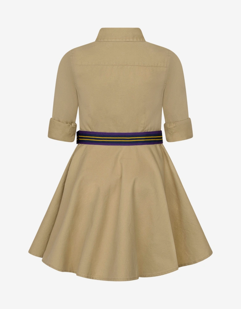 Girls Belted Chino Shirt Dress in Beige