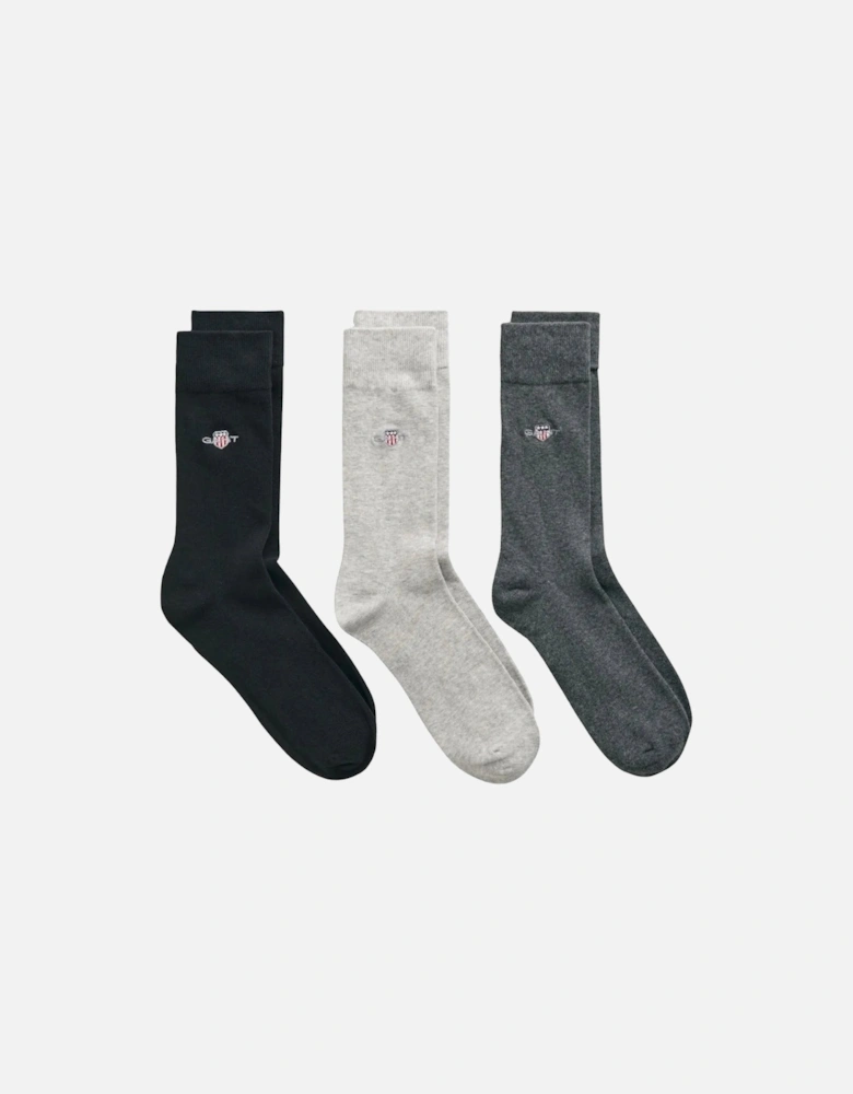 3-Pack Shield Logo Socks, Black/Grey Combo