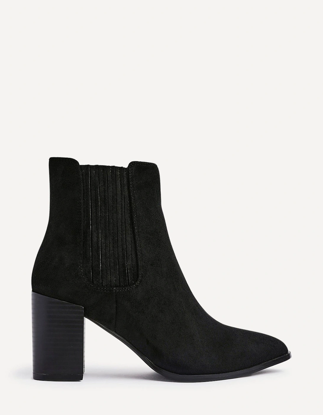 Thrive Black Suede Pointed Toe Stacked Blook Heeled Boot, 2 of 1