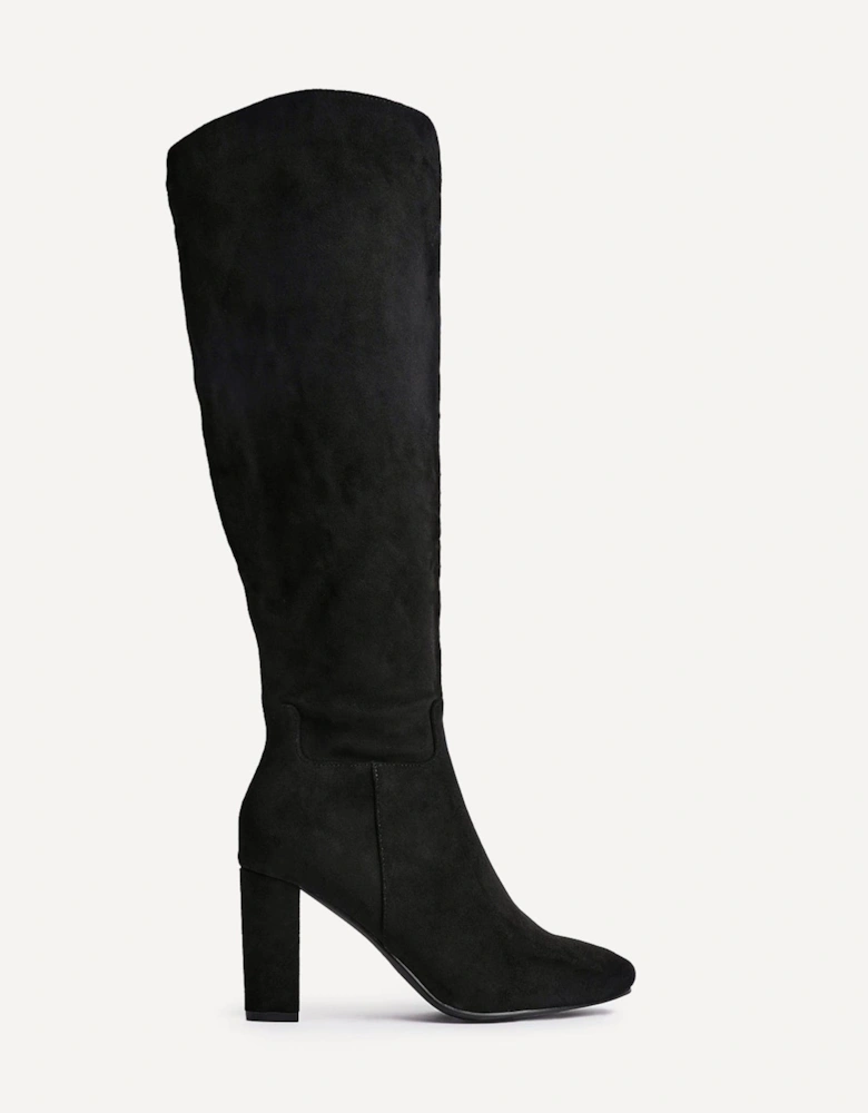 Claim Black Faux Suede Knee High Block Heeled Boot