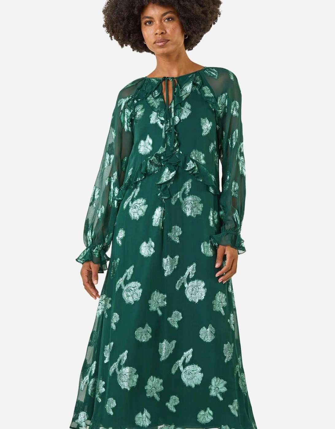Floral Brocade Frill Midi Dress, 2 of 1