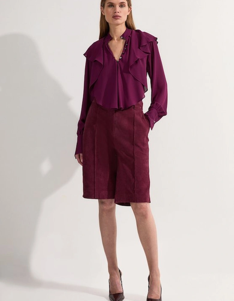 Ruffle High Neck Georgette Woven Blouse