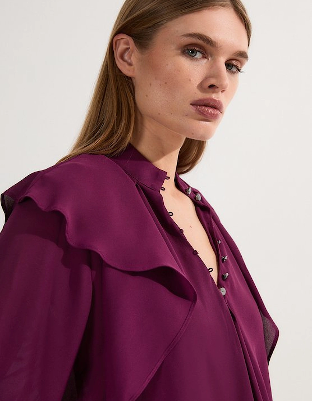 Ruffle High Neck Georgette Woven Blouse
