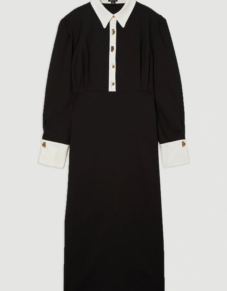 Plus Size Techno Cotton Woven Maxi Dress With Contrast Placket