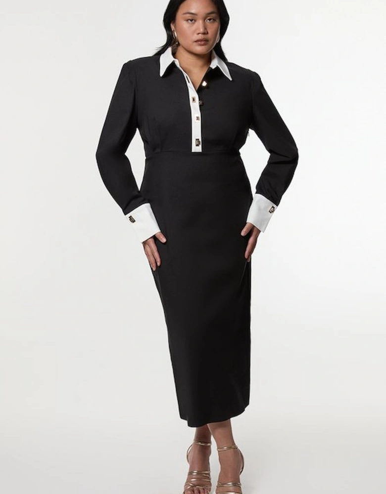 Plus Size Techno Cotton Woven Maxi Dress With Contrast Placket