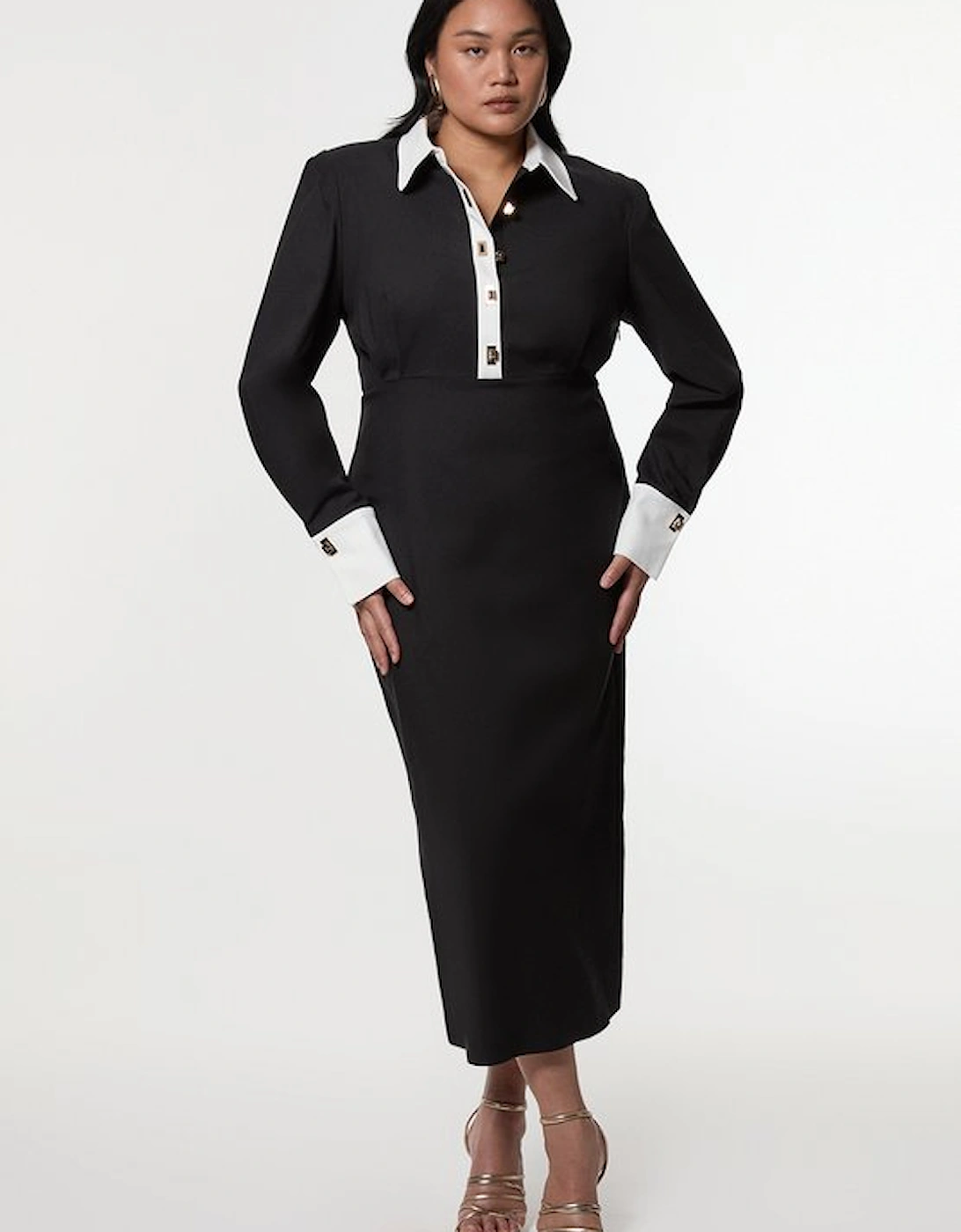 Plus Size Techno Cotton Woven Maxi Dress With Contrast Placket