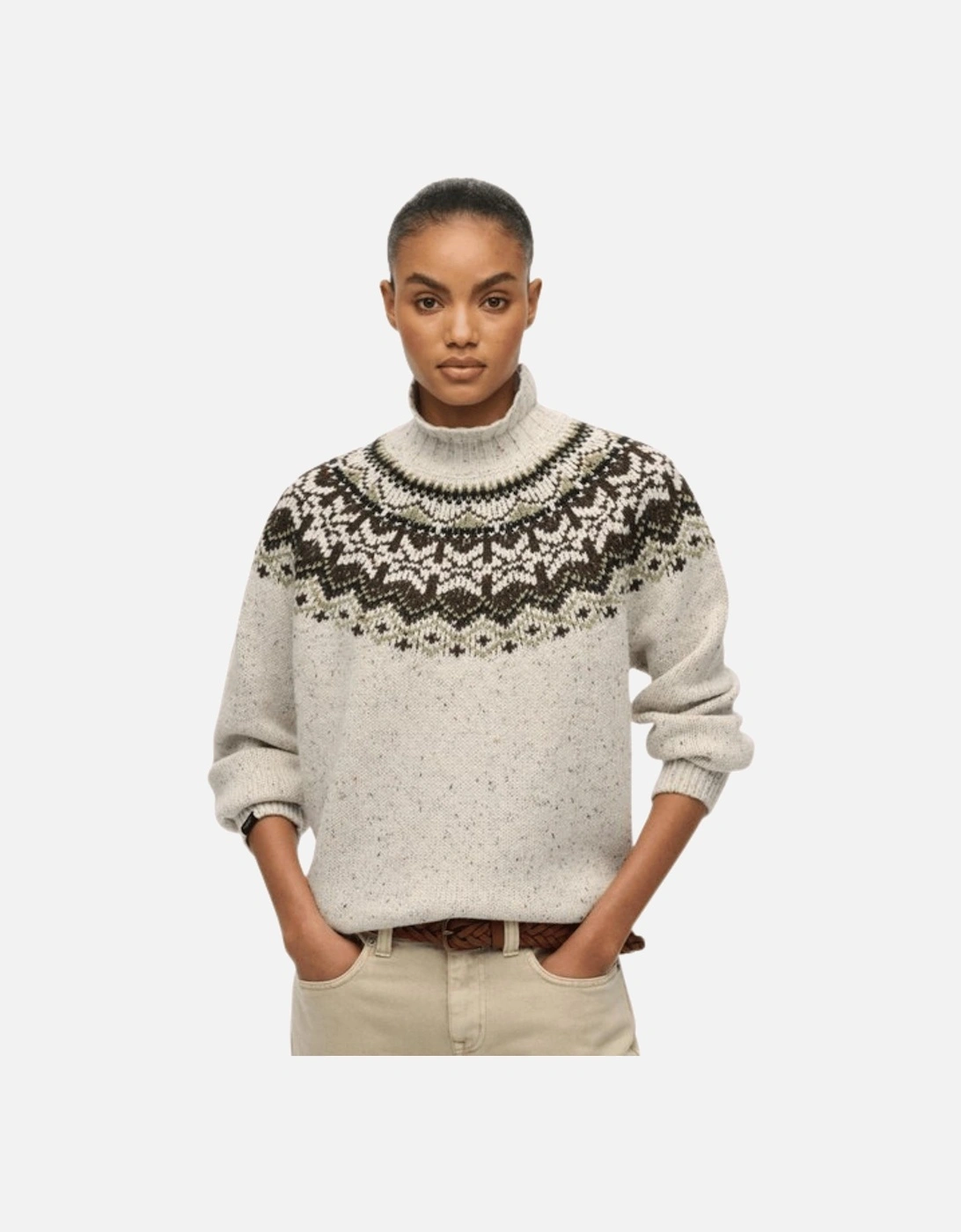 Womens Fairisle High Neck Knitwear Jumper, 2 of 1
